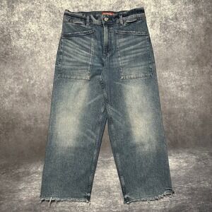 Lucky Brand Lucky Legend Womens Jeans Size 10 30 Wide Leg Cropped Frayed Hem